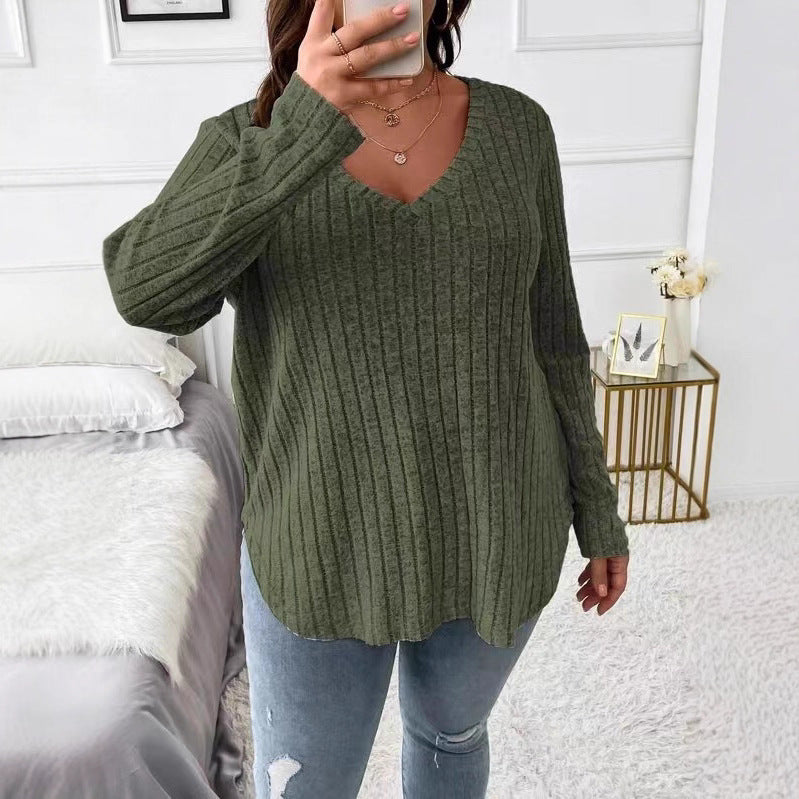 Damen Langarm V-Ausschnitt Shirt mit feiner Rippstruktur Stalluxe