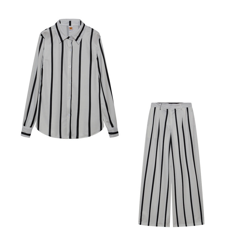 Damen Elegantes gestreiftes Set mit Bluse und Palazzo-Hose Stalluxe