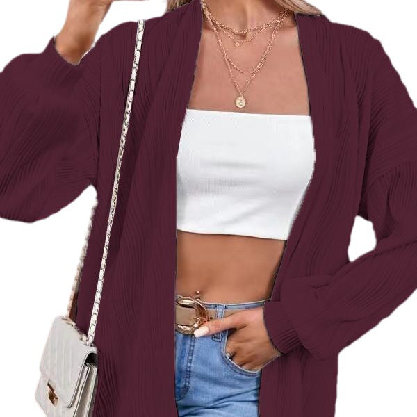 Damen Lässiger Cardigan aus strukturiertem Material mit weiten Ärmeln Stalluxe