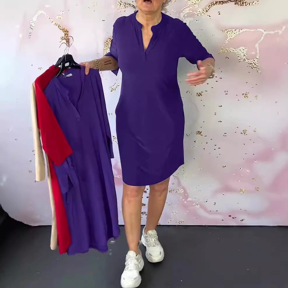 Damen Casual Tunika-Kleid mit Kurzarm und eleganter Knopfleiste Stalluxe