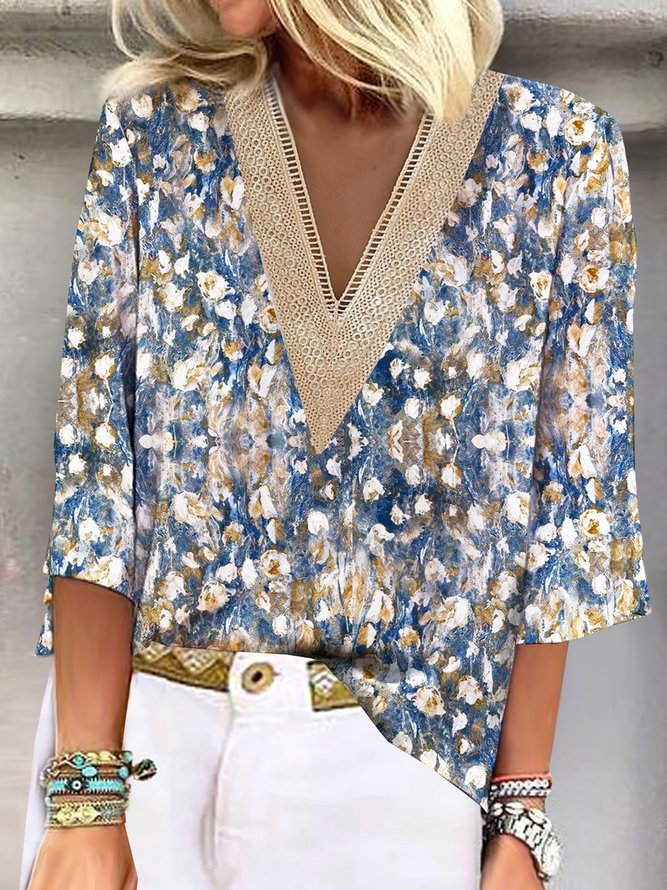 Damen Fashion Bluse mit V-Ausschnitt und Spitze Stalluxe