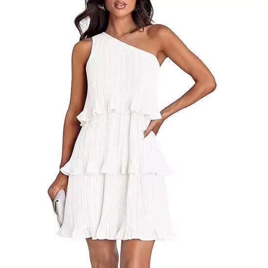 Damen asymmetrisches Flatterkleid mit Rüschendetails Stalluxe