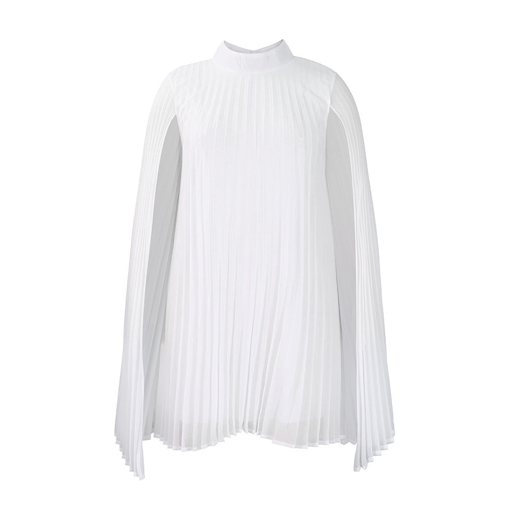 Damen Plissee-Kleid mit eleganten Kapuze und voluminösen Ärmeln Stalluxe