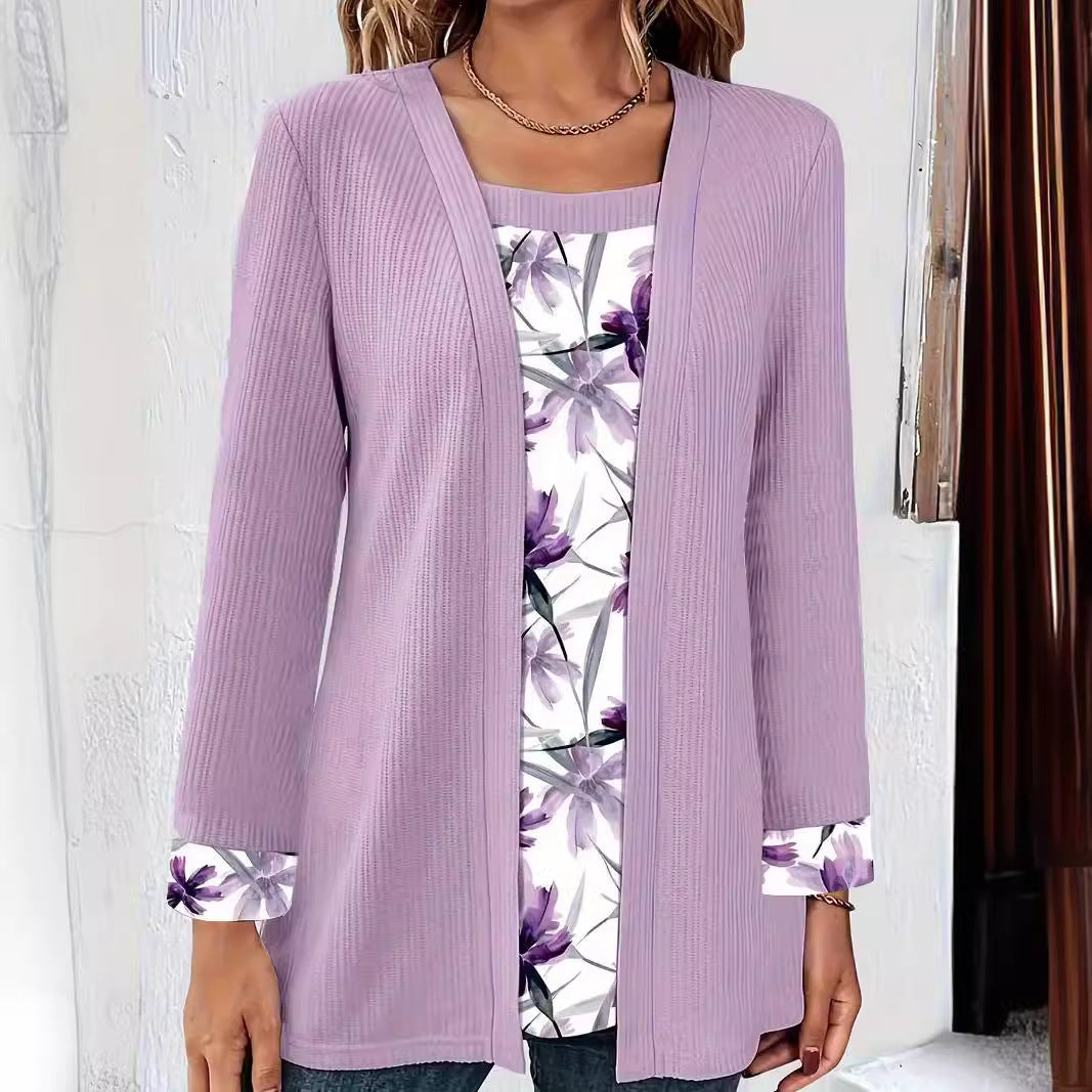 Damen lässiger Cardigan mit floralem Innenfutter und langen Ärmeln Stalluxe