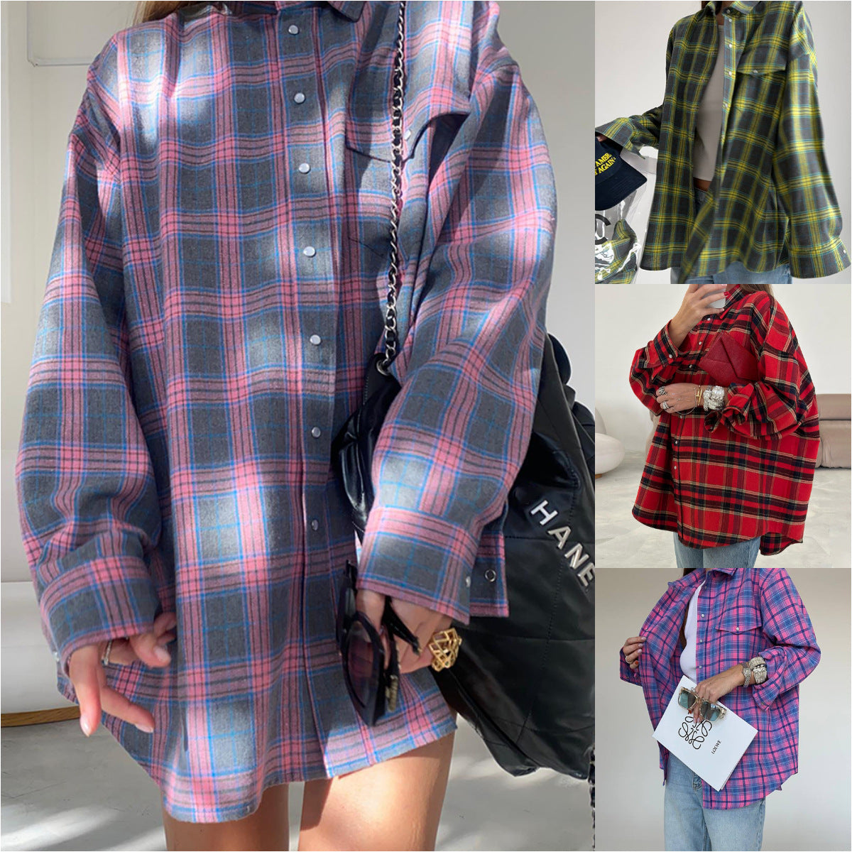 Damen lässige Karo-Hemdbluse aus Baumwolle mit großzügigem Schnitt Stalluxe