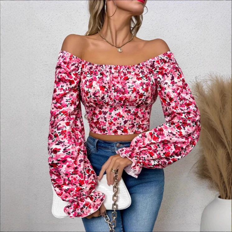 Damen Off-Shoulder Bluse mit Puffärmeln und floralen Mustern Stalluxe