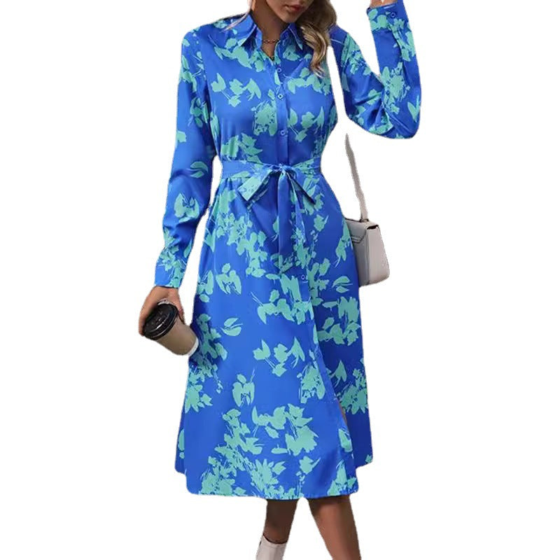 Damen Hemdblusenkleid mit floralem Design und Taillengürtel Stalluxe