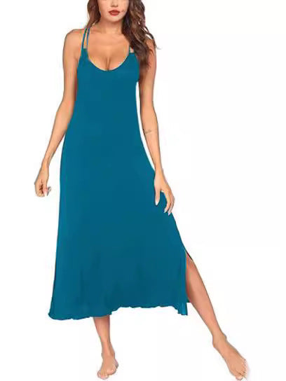 Damen Luftiges Maxikleid mit schmalen Spaghetti-Trägern und Seitenschlitzen Stalluxe