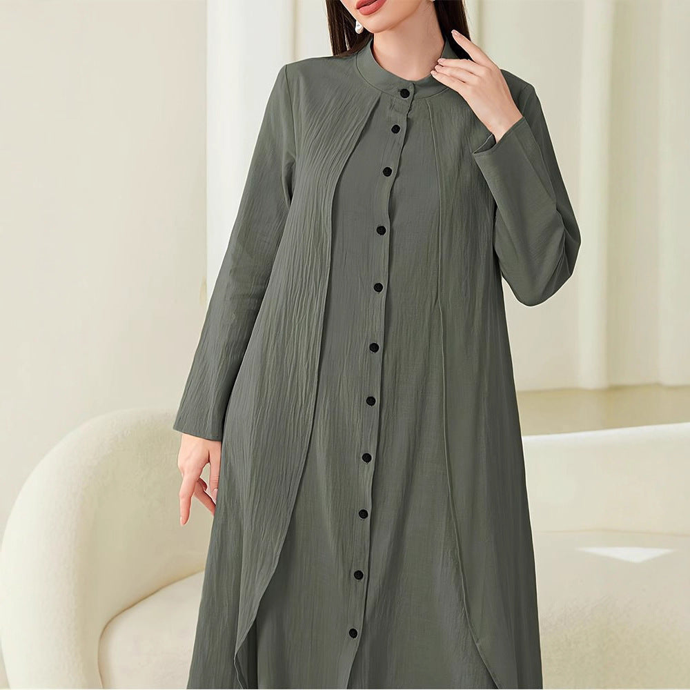Damen Midi-Kleid mit fließendem Schnitt und Knopfleiste Stalluxe