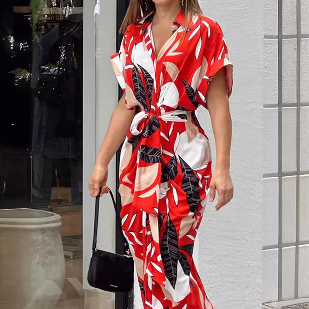 Damen Hemdblusenkleid mit floralem Wickeldesign und Taillengürtel Stalluxe