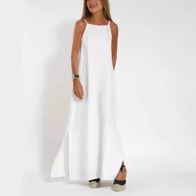 Damen elegantes Maxikleid mit feinen Trägern und schwingendem Saum Stalluxe