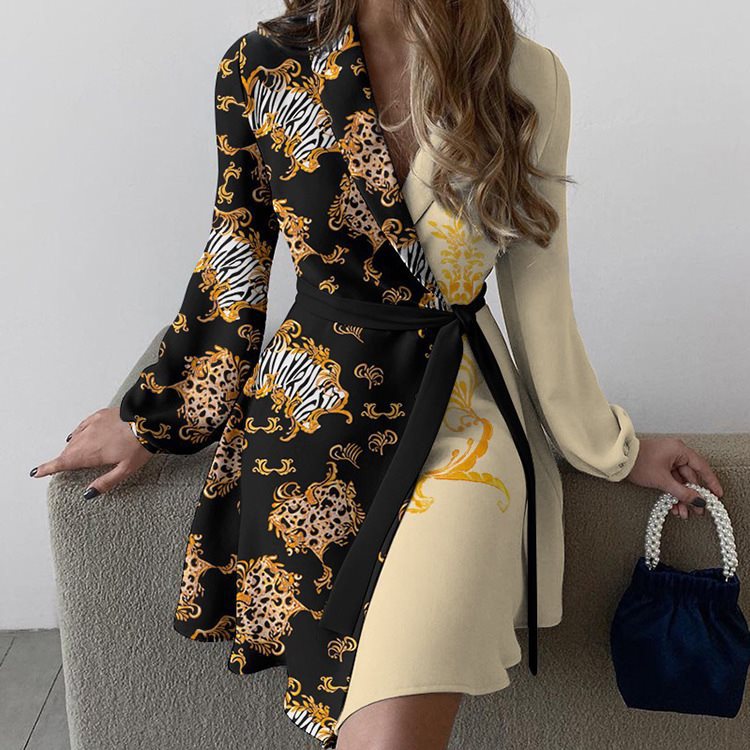 Damen schickes Wickelkleid mit tierischem Muster und langen Ärmeln Stalluxe