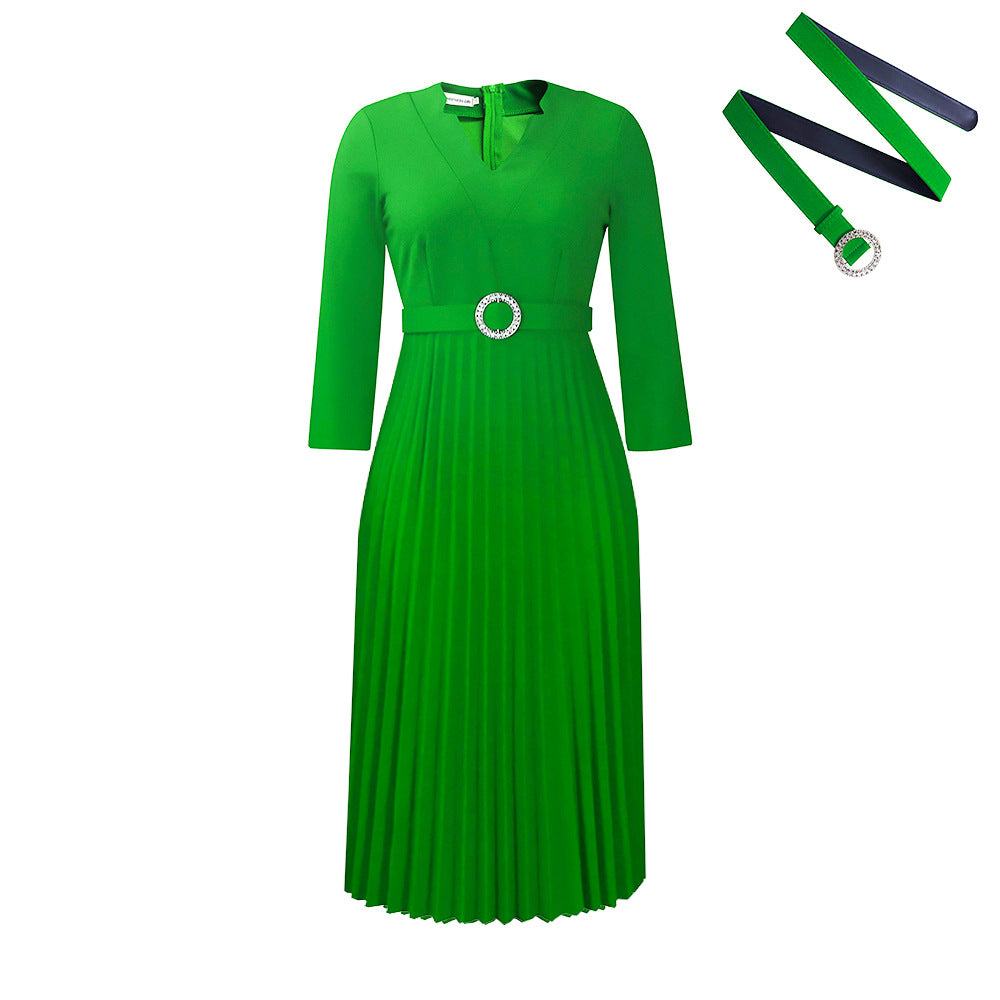 Damen Plissiertes Abendkleid mit detailgetreuem Gürtel Stalluxe