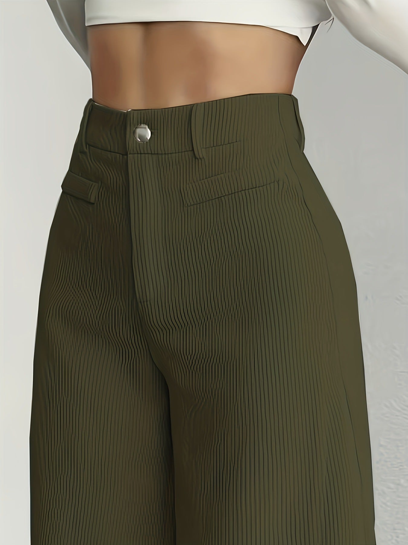 Damen Weitgeschnittene Cordhose mit hohem Bund und Taschen Stalluxe