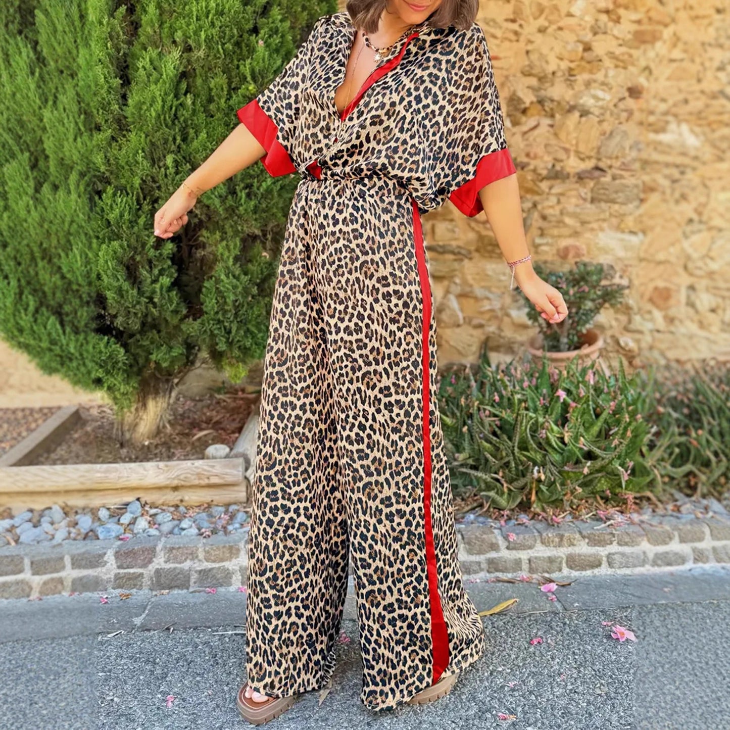 Damen modischer Zweiteiler mit Leopardenmuster Stalluxe