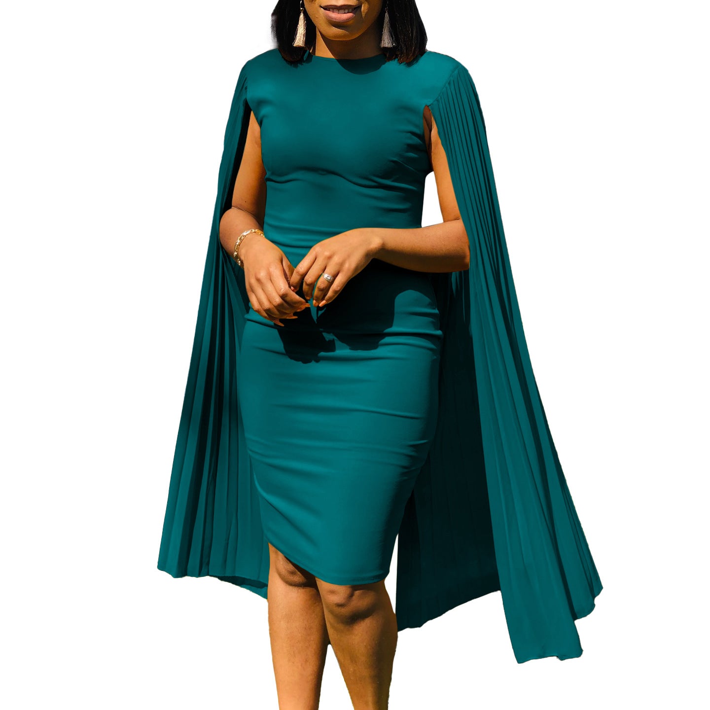 Damen Elegantes Kleid mit raffinierten Faltenärmeln und tailliertem Schnitt Stalluxe