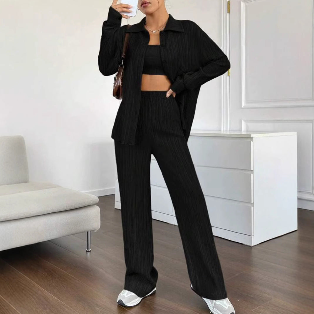 Damen Elegantes Set aus gestreifter Bluse und lockerer Hose Stalluxe