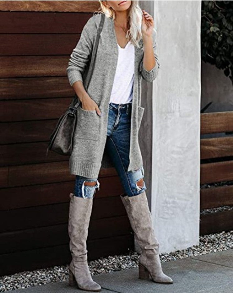 Damen Lange Strickjacke mit offenem Schnitt und lässigem Design Stalluxe