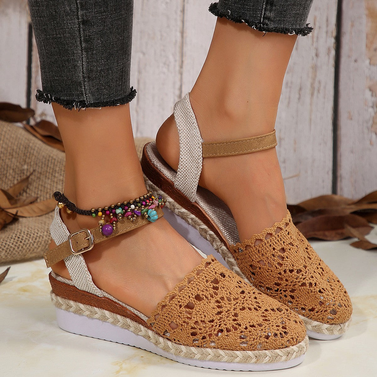 Damen Häkel-Ankelriemen-Espadrilles Stalluxe