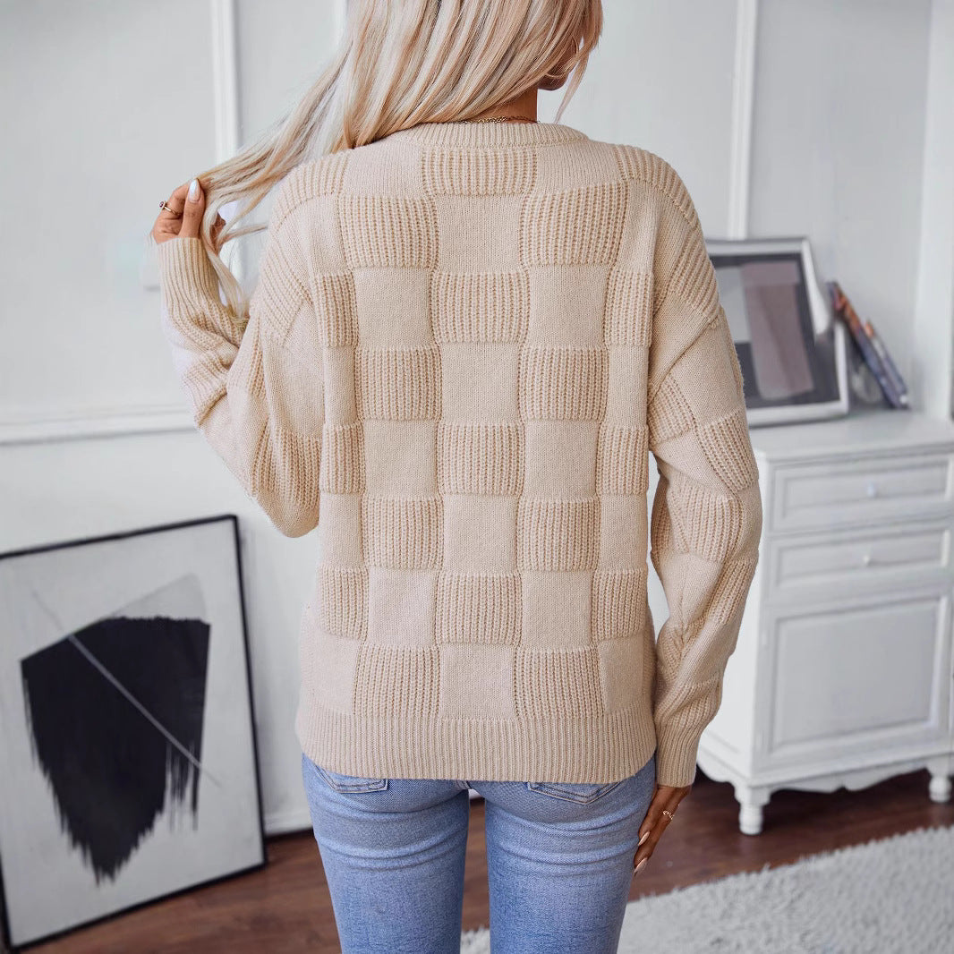 Damen Strickpullover mit modischem Karomuster und lässigem Schnitt Stalluxe