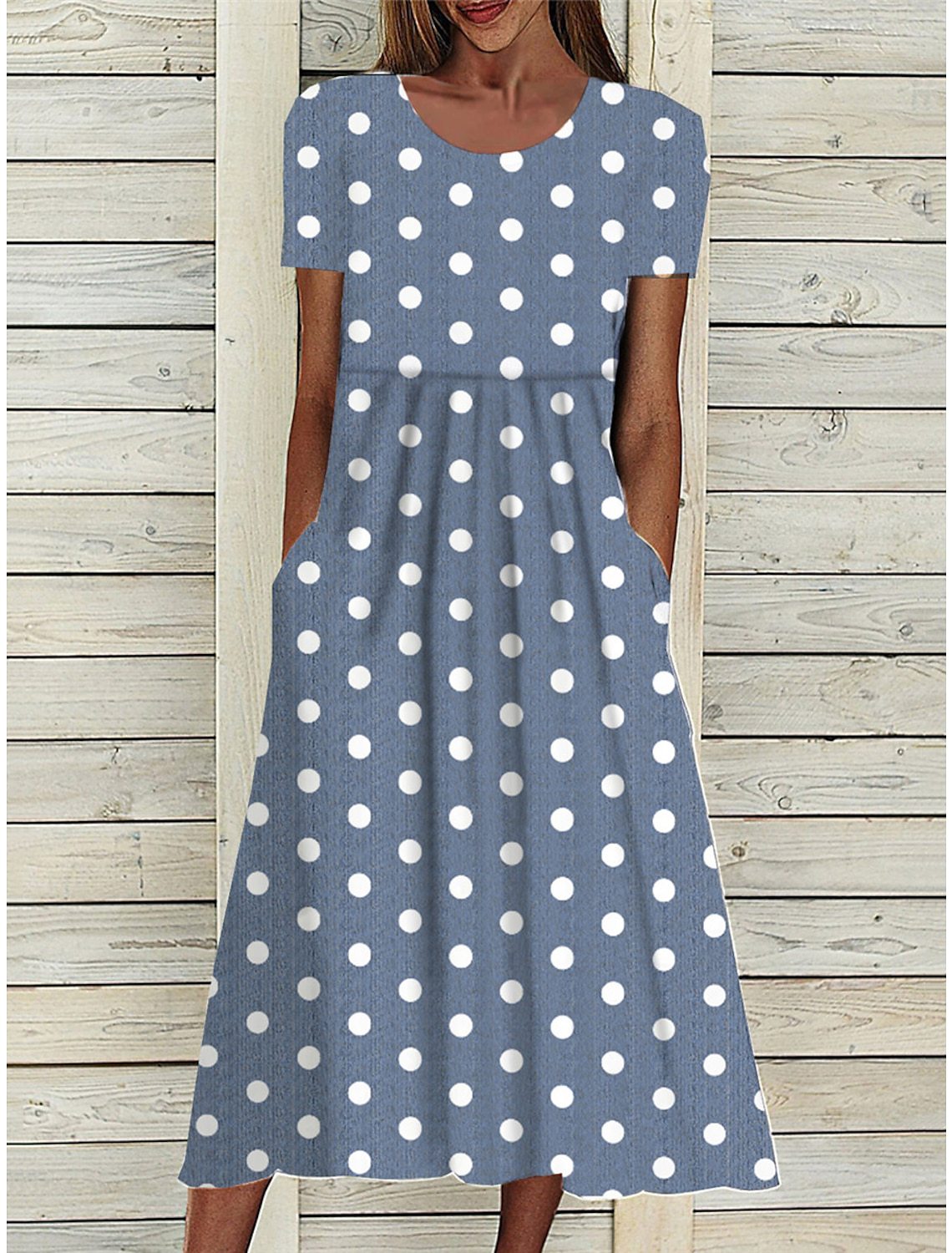 Damen Sommerkleid mit gepunktetem Design und praktischen Taschen Stalluxe