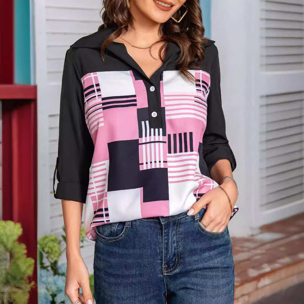 Damen Modische Bluse mit grafischem Druck und Knopfleiste Stalluxe