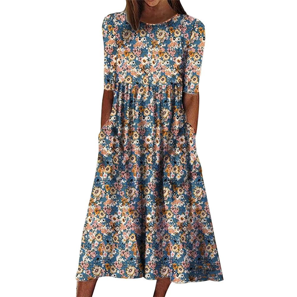 Damen Fließendes Maxikleid mit floralem Muster und praktischen Taschen Stalluxe