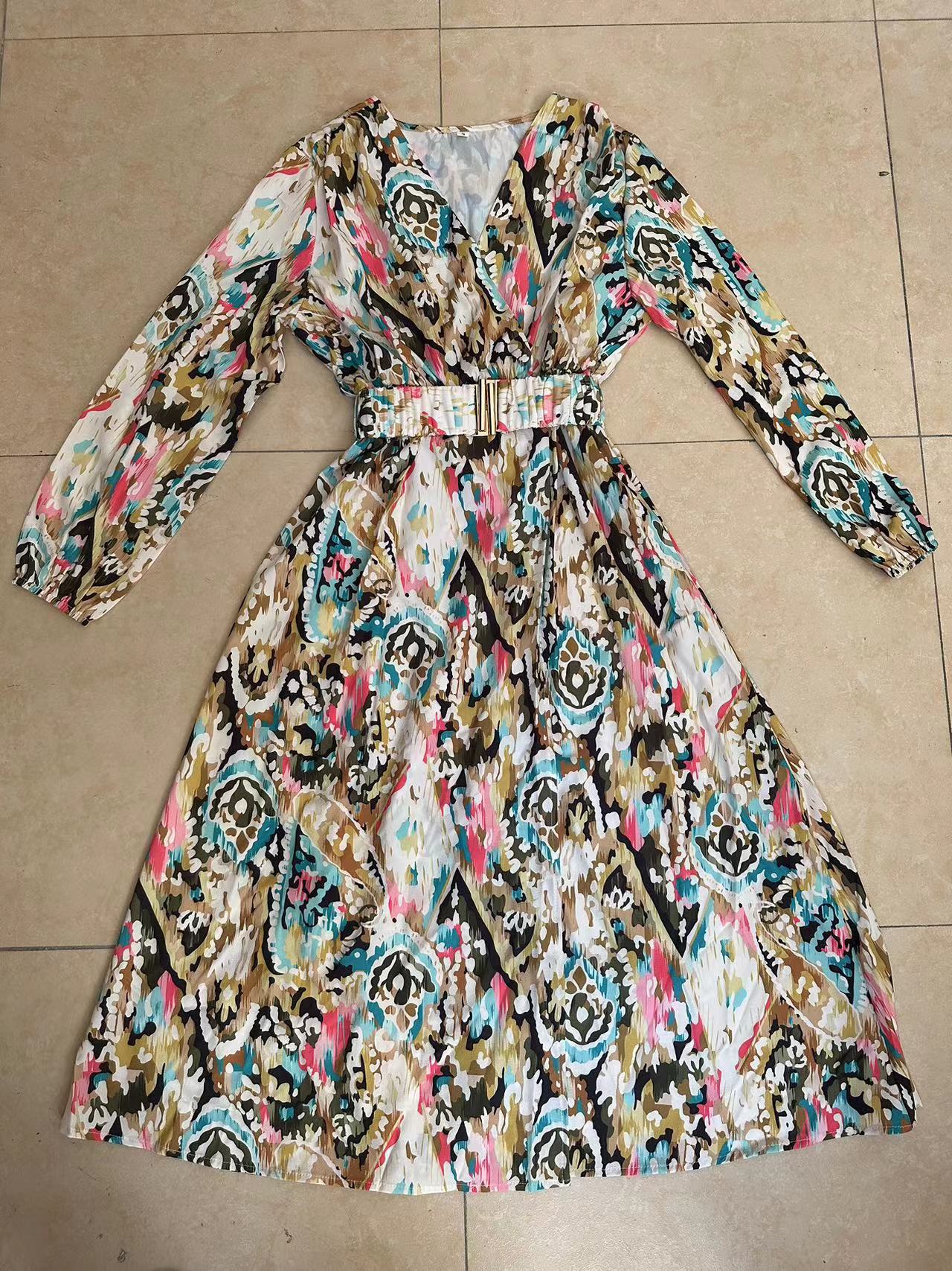Damen Maxikleid mit voluminösen Ärmeln und dekorativem Gürtel Stalluxe