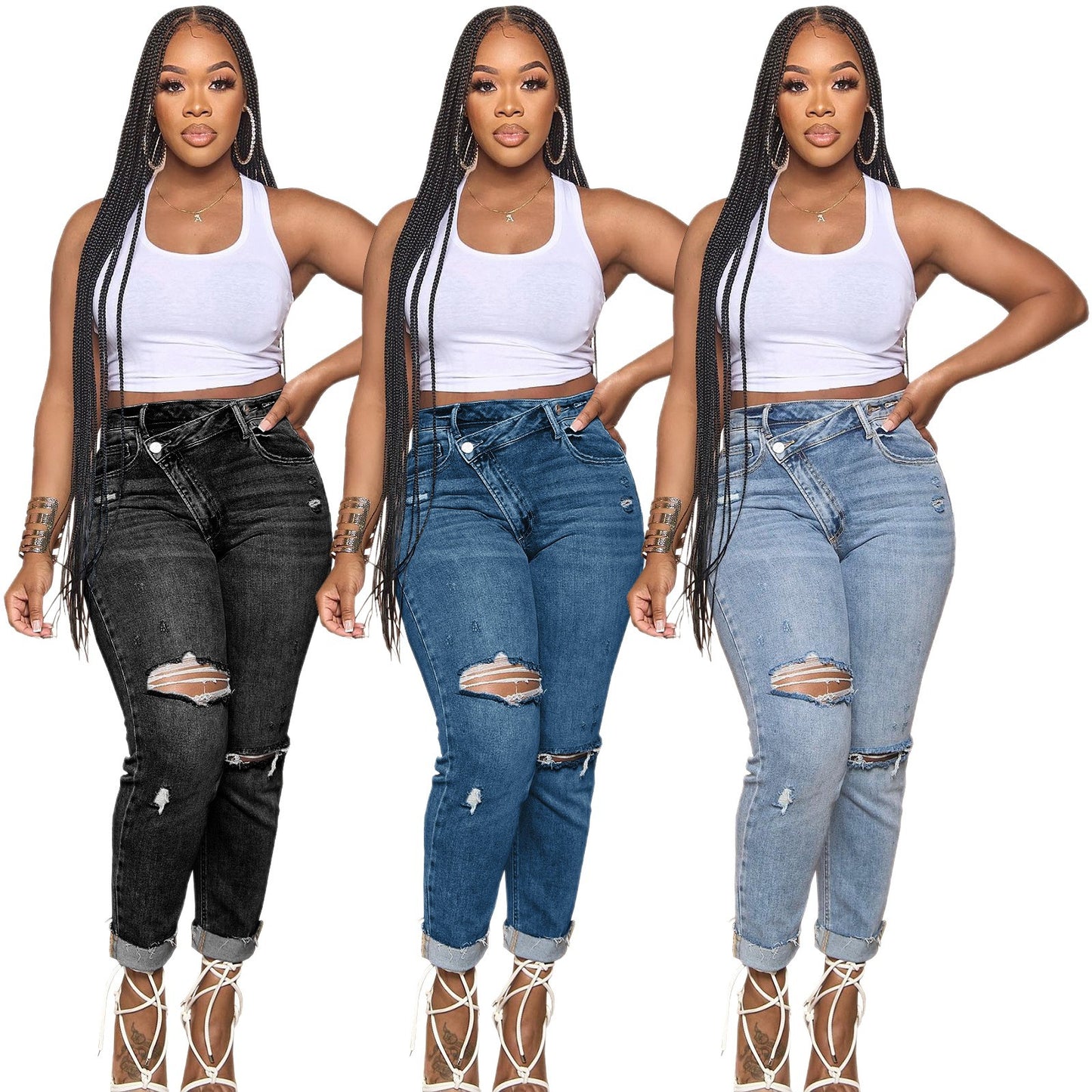 Damen lässige Mom-Jeans mit trendigen Rissen Stalluxe