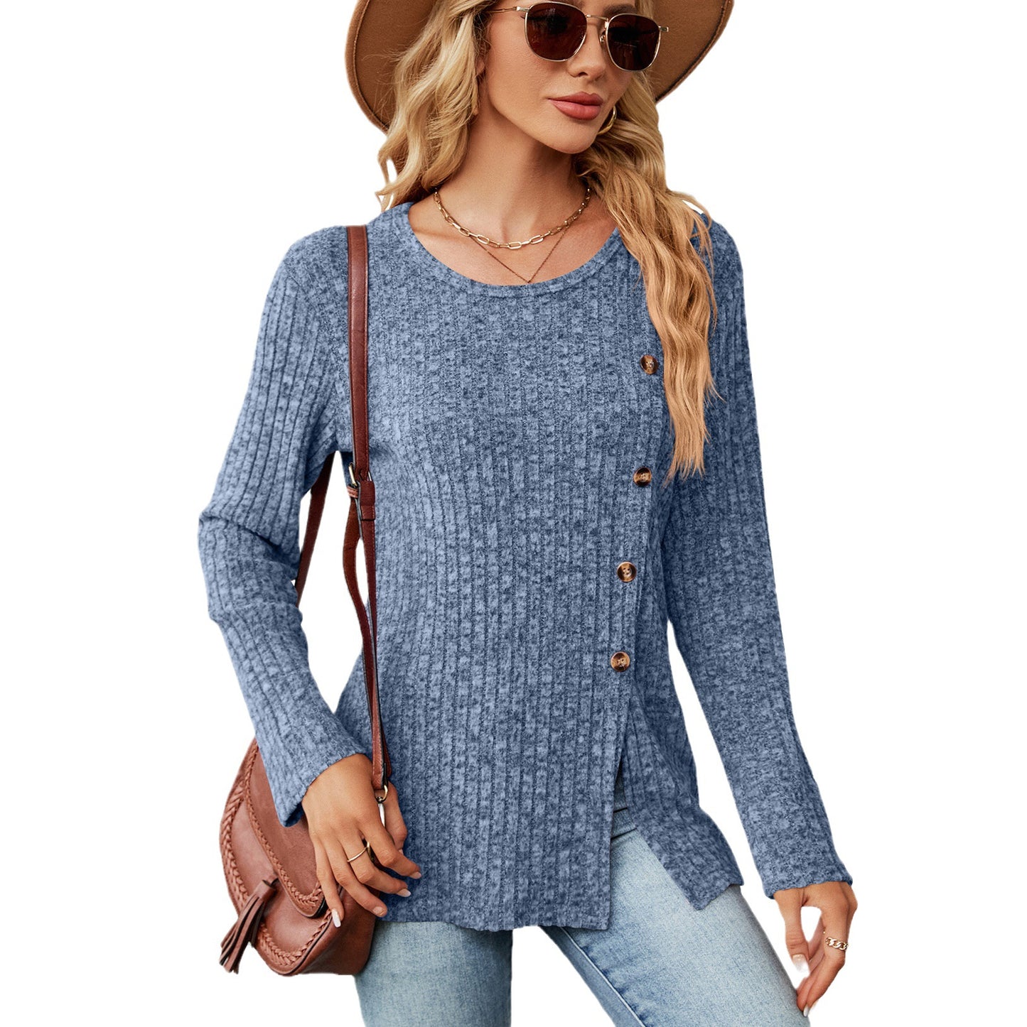 Damen legere Strickbluse mit knoopbarem Design und seitlichem Schlitz Stalluxe