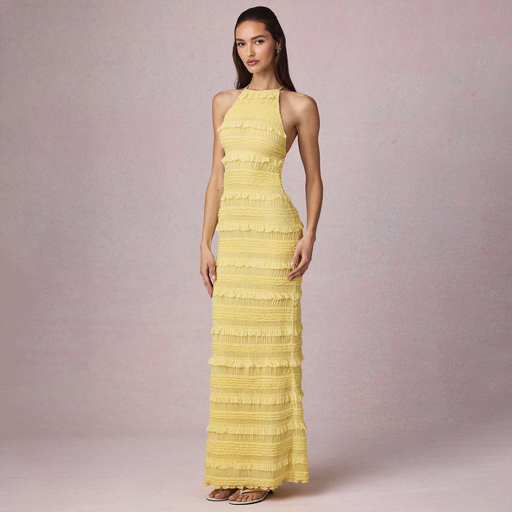 Damen Maxi-Kleid mit Rüschendetails und elegantem Schnitt Stalluxe