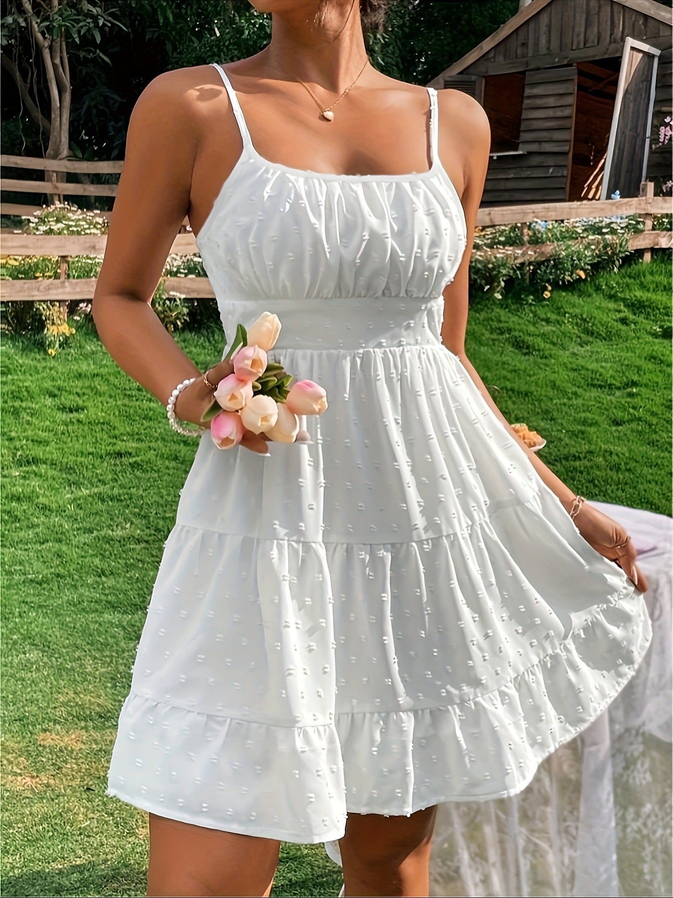 Damen Sommerkleid mit Rüschen und verstellbaren Spaghettiträgern Stalluxe