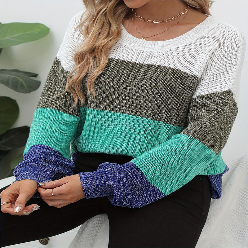 Damen lässiger Strickpullover mit farbigen Blockstreifen Stalluxe