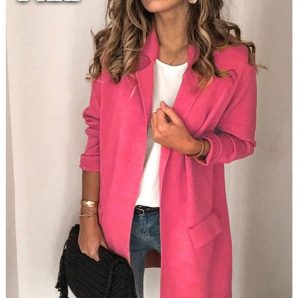 Damen elegante Longjacke mit Taschen Stalluxe