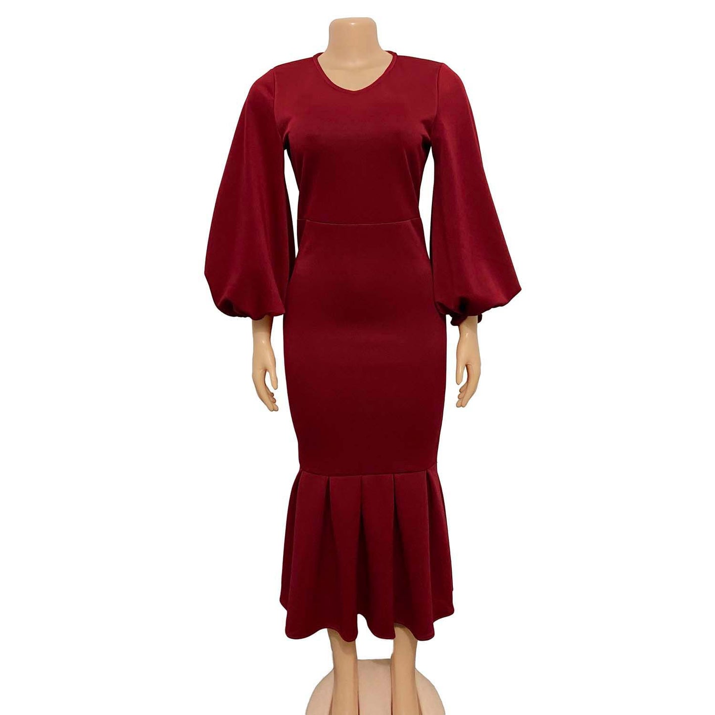 Damen figurbetontes Kleid mit voluminösen Ärmeln und schwingendem Saum Stalluxe