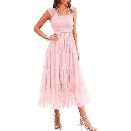 Damen Maxikleid mit voluminösem Tüllrock und Spitzen-Ärmeln Stalluxe