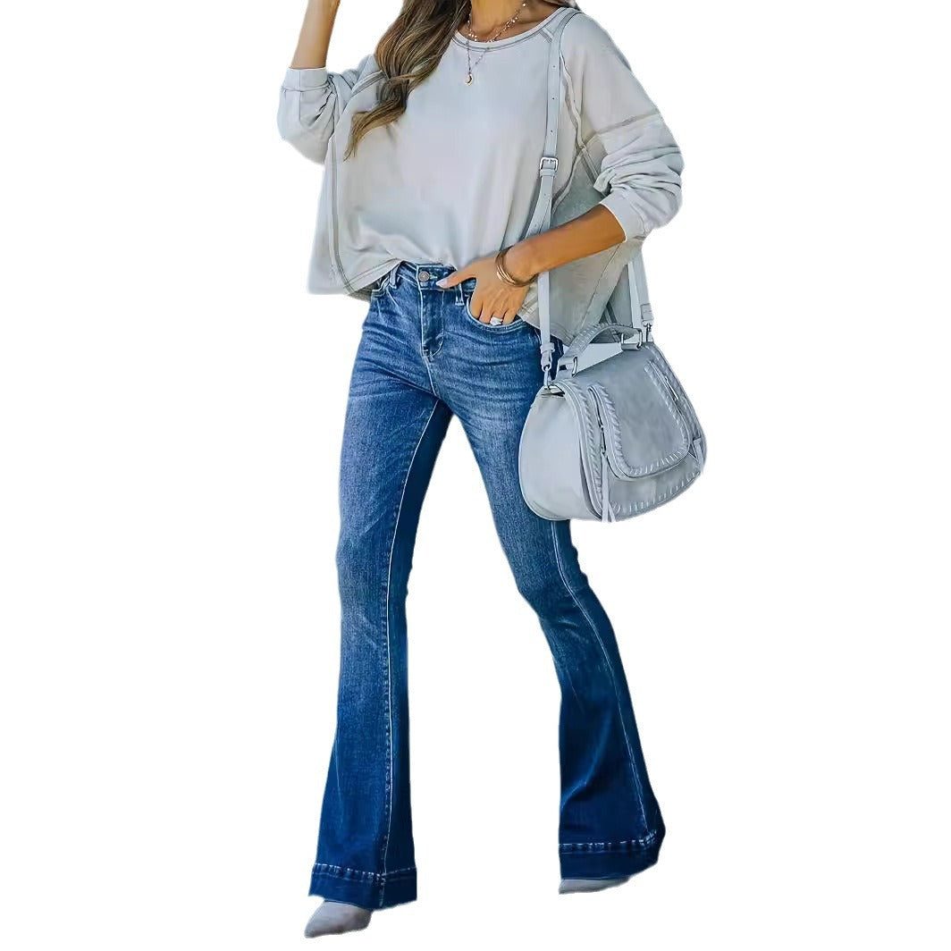 Damen Flared Jeans mit hohem Bund und eleganter Waschung Stalluxe