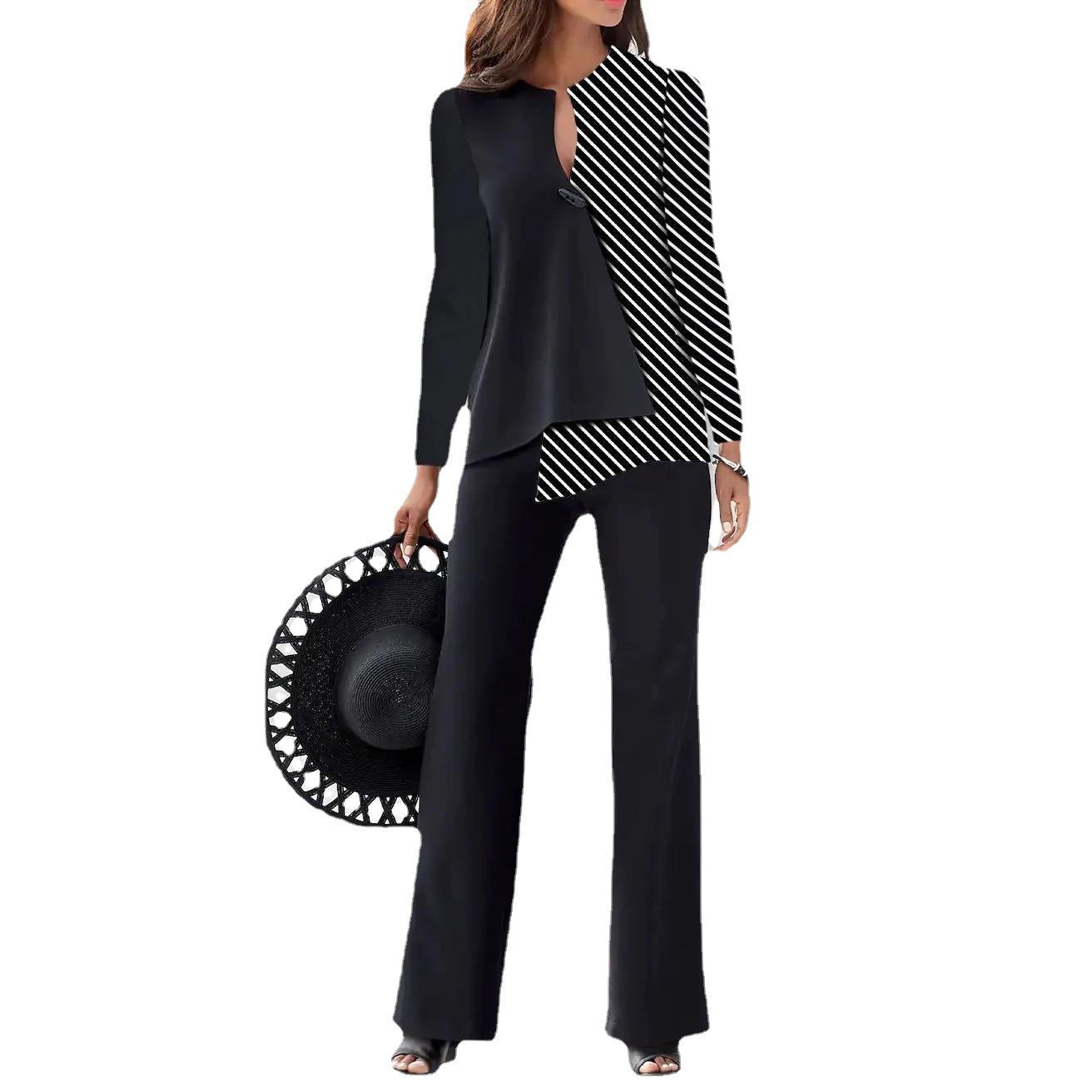 Damen Elegantes Set mit asymmetrischem Oberteil und weitem Hosenbeinen Stalluxe
