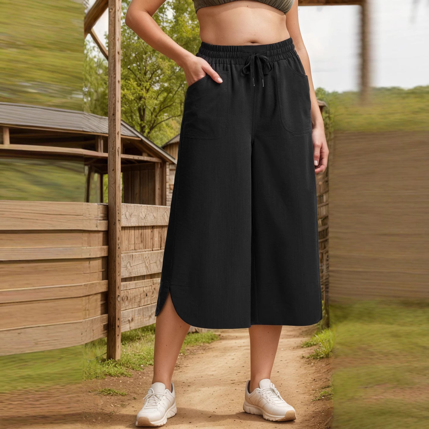 Women's Drawstring Culotte Pants Stalluxe