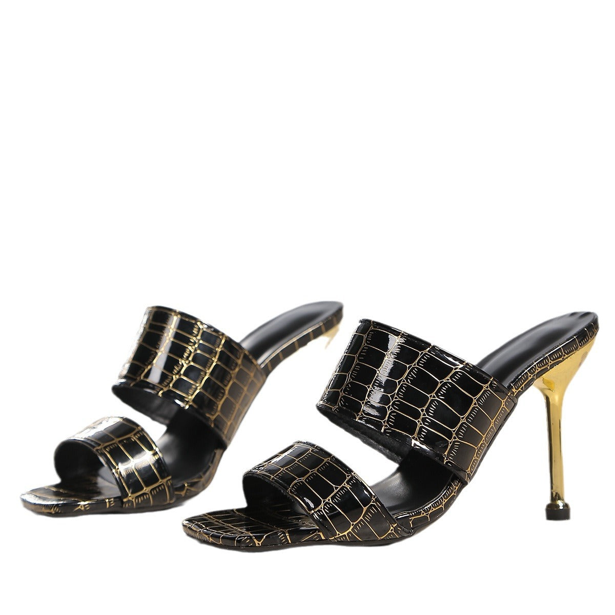 Damen Elegante Clogs mit Kroko-Prägung und Absatz Stalluxe