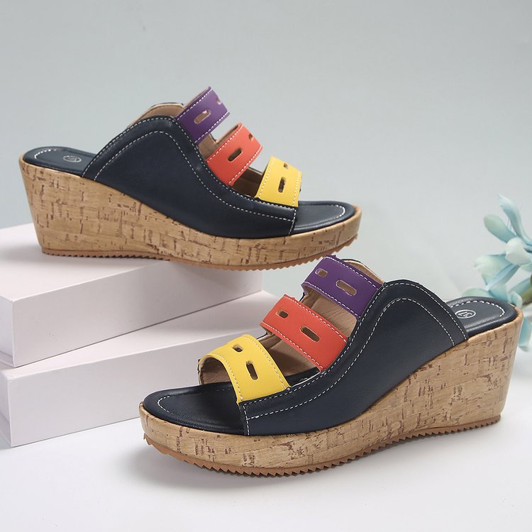 Damen Keil-Sandalen mit bunten Riemen Stalluxe