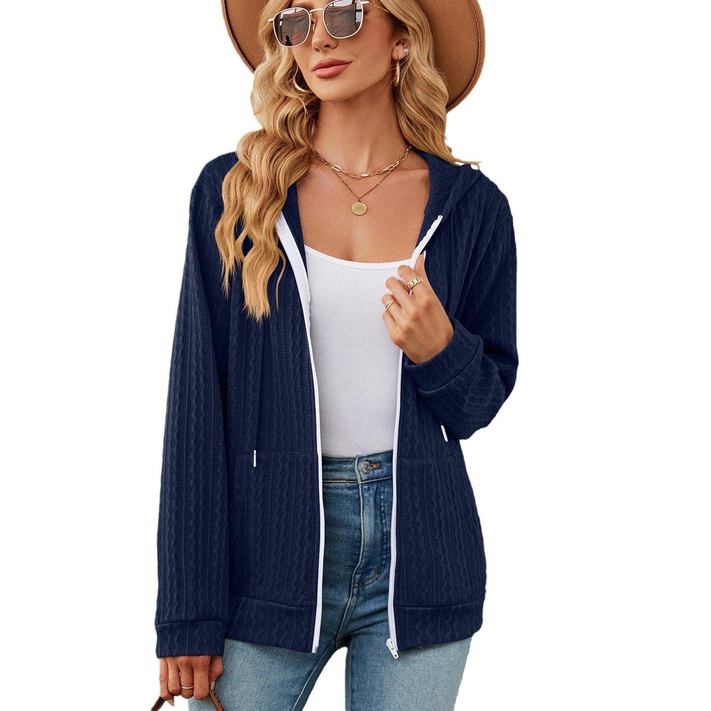 Damen lässige Strickjacke mit Textur und Kapuze Stalluxe