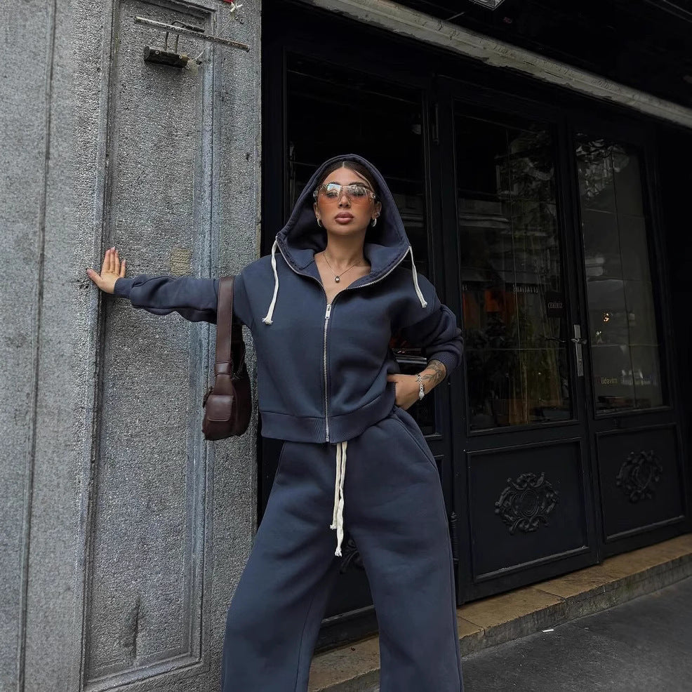 Damen gemütlicher Fleece-Jogginganzug mit Reißverschluss und elastischem Bund Stalluxe
