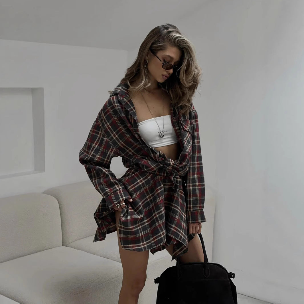 Damen lässiges Karo-Hemdkleid aus weichem Material Stalluxe