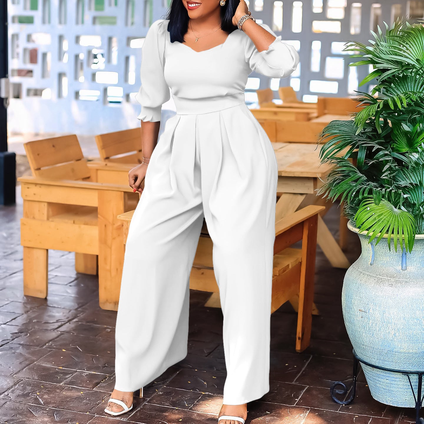 Damen Eleganter Jumpsuit mit langem Arm und taillierter Silhouette Stalluxe
