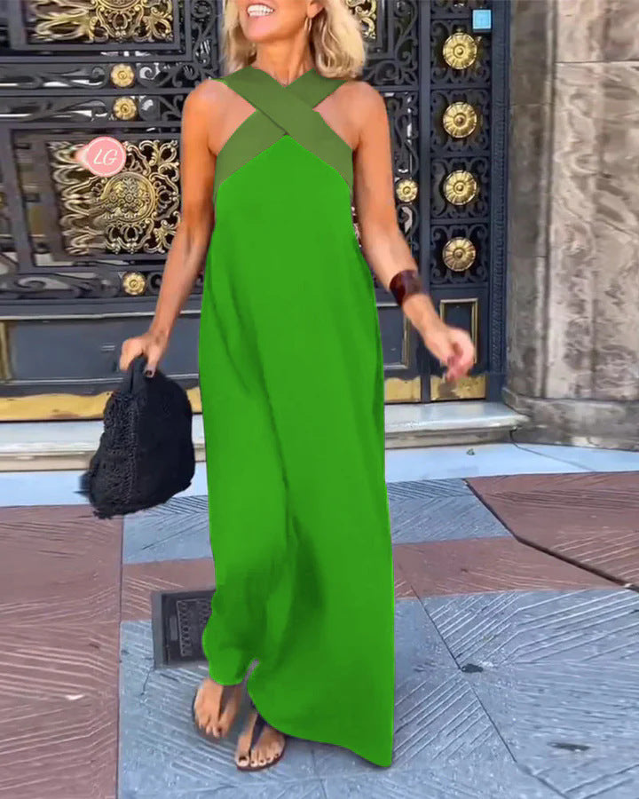 Damen Langes Maxikleid mit Cross-Over-Trägern und elegantem Schnitt Stalluxe