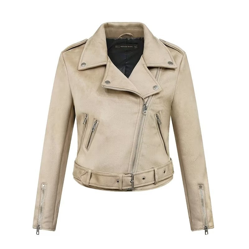 Damen stylische Bikerjacke im eleganten Wildleder-Look mit praktischen Taschen Stalluxe