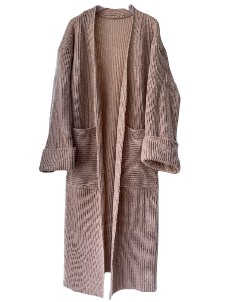 Damen Lange Strickjacke mit modischer Struktur und praktischen Taschen Stalluxe
