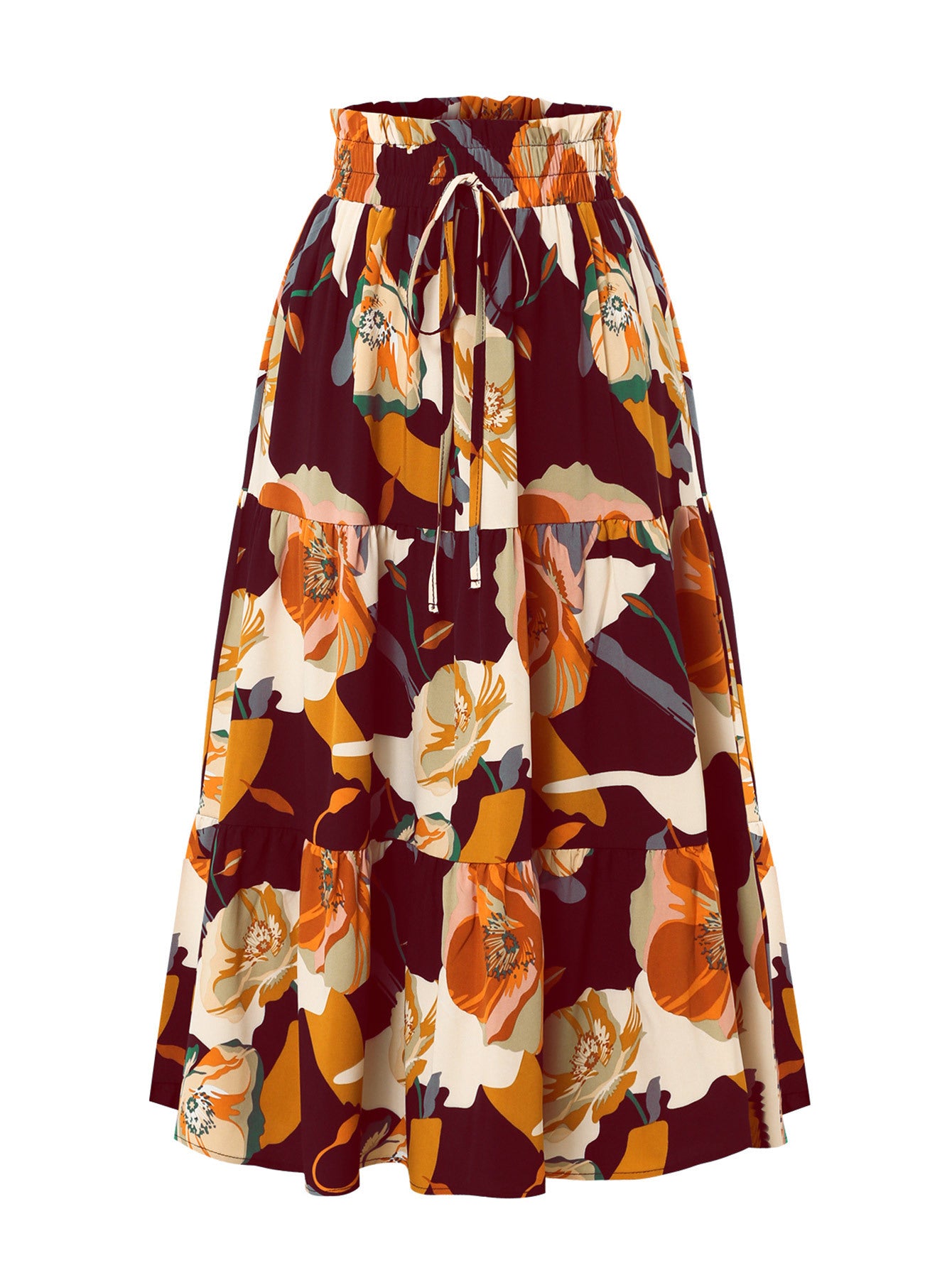 Damen Maxirock mit voluminösen Rüschen und floralem Print Stalluxe