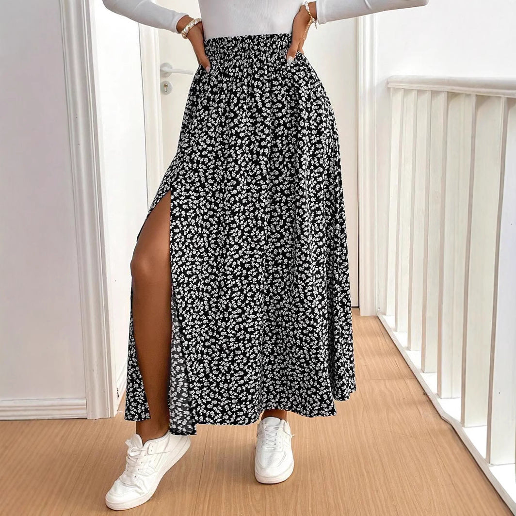 Damen Maxirock mit floralem Muster und seitlichem Schlitz Stalluxe